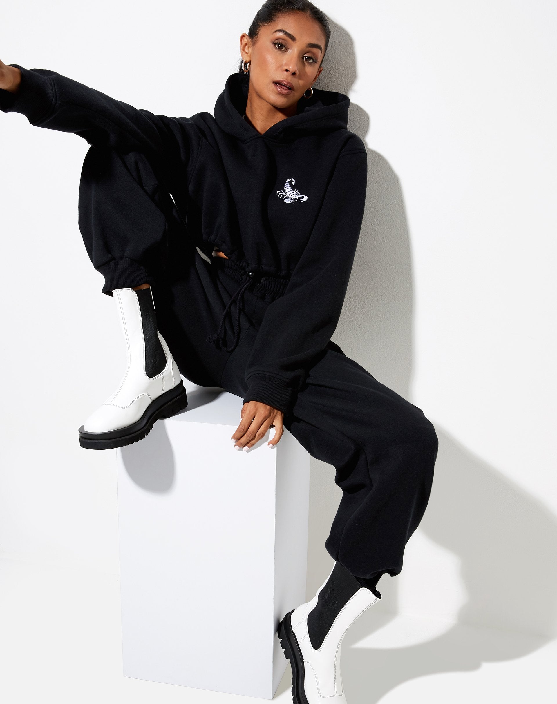 Image of Caden Hoodie in Black with Scorpion White Embro