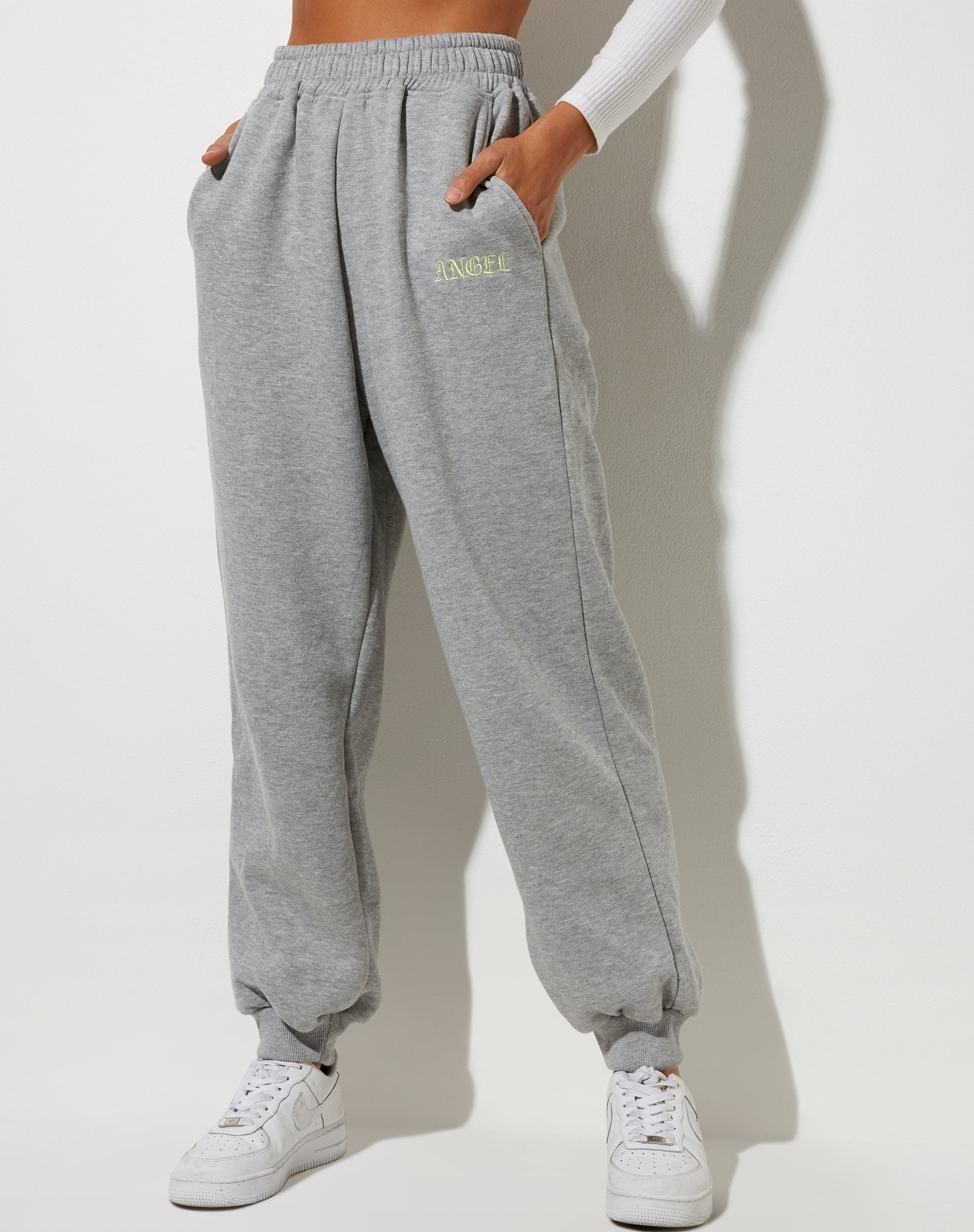 High Waisted Loose Fit Greymarl Joggers Roider motelrocks com eur