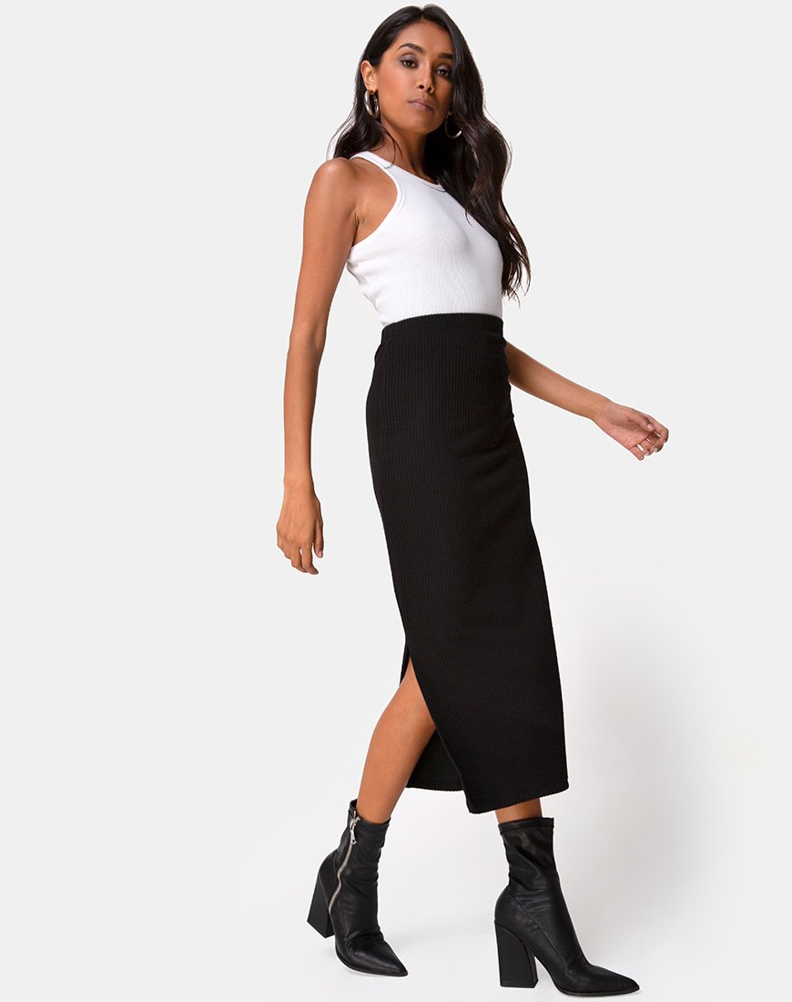 Image of Rollie Midi Skirt in Jumbo Rib Black