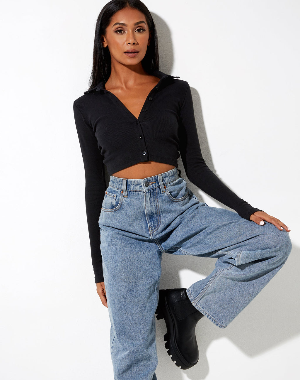Ryals Long Sleeve Top in Rib Black