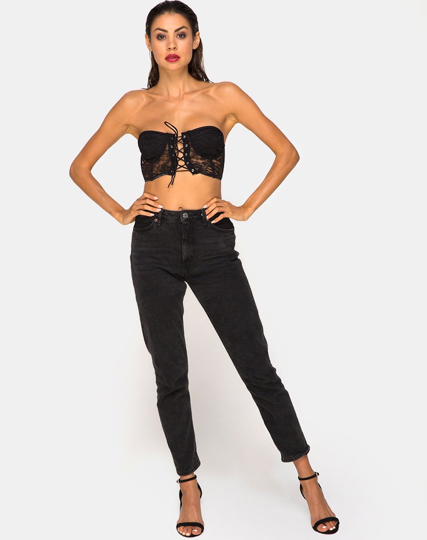 Image of Ryilup Bralet Top in Lace Black