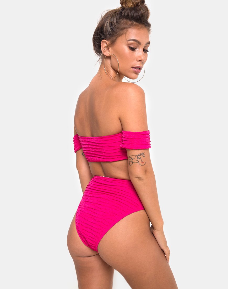 Image of Shaca Bikini Bottom in 80s Crinkle Pink Highlighter