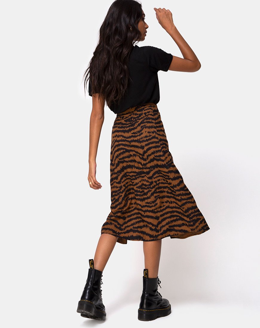 Saika Midi Skirt in Animal Drip Brown