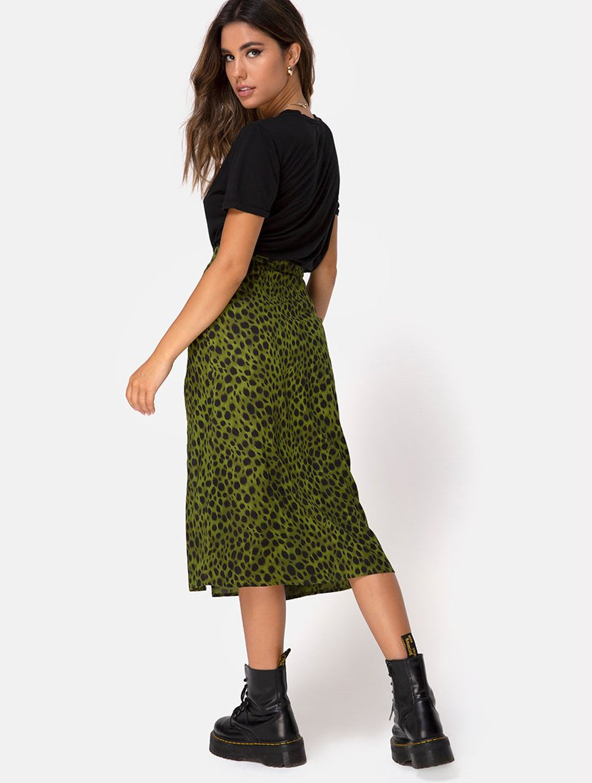 Saika Midi Skirt in Cheetah Khaki – motelrocks-com-eur