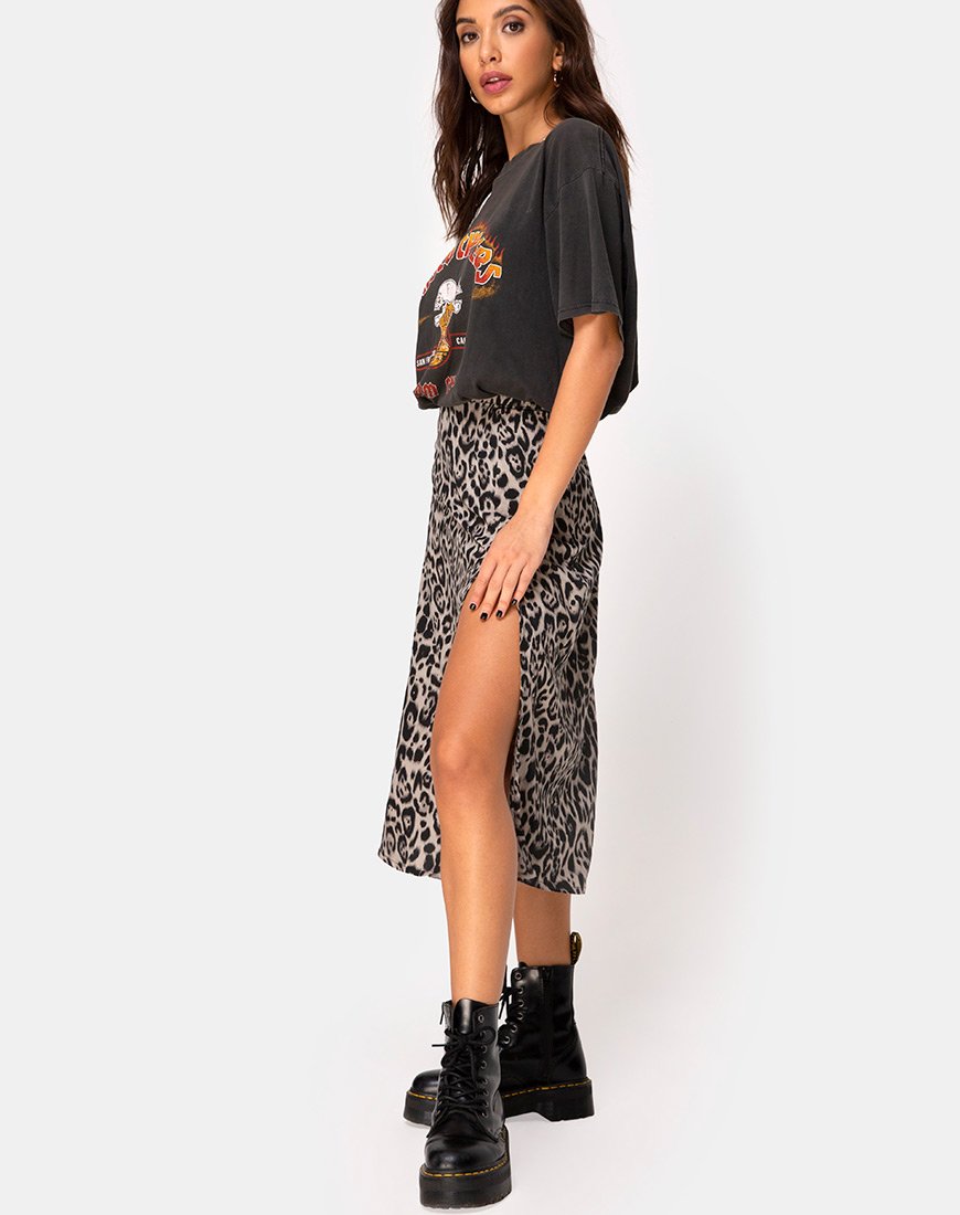 Image of Saika Midi Skirt in Leopard Grey