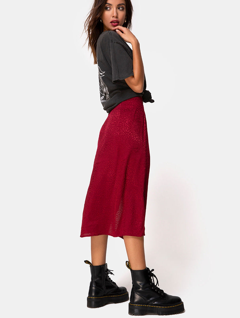 Dark Red Midi Skirt Cheetah | Saika – motelrocks-com-eur