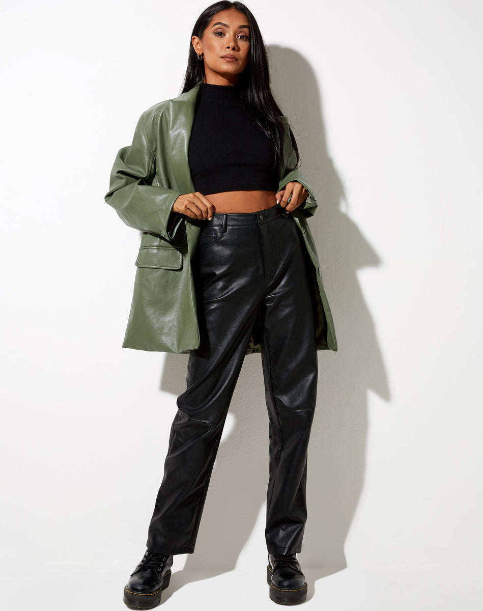Long Sleeve Green Faux Leather Blazer | Saken – motelrocks-com-eur