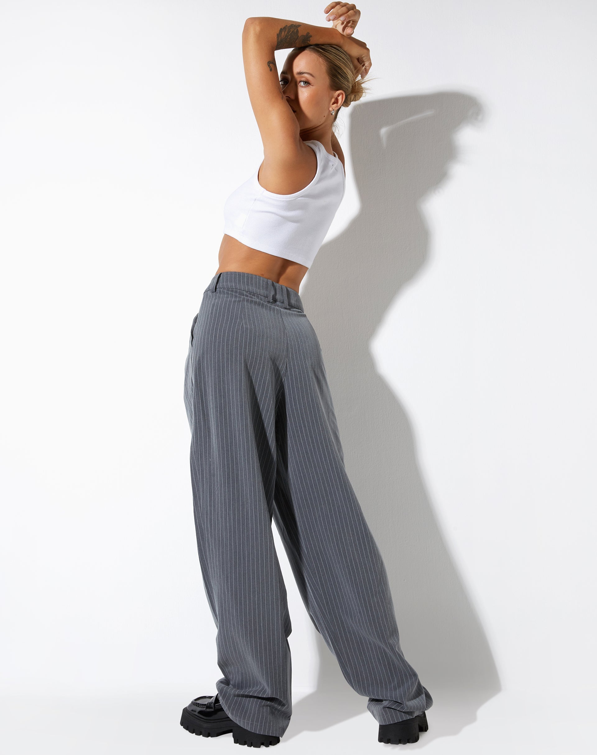image of Sakila Tailored Trouser in Pinstripe Grey