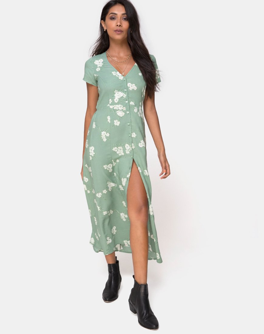 Image of Sanrin Maxi Dress in Mono Flower Green