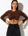 Image of Sau Long Sleeve Top in Abstract Tiger Brown
