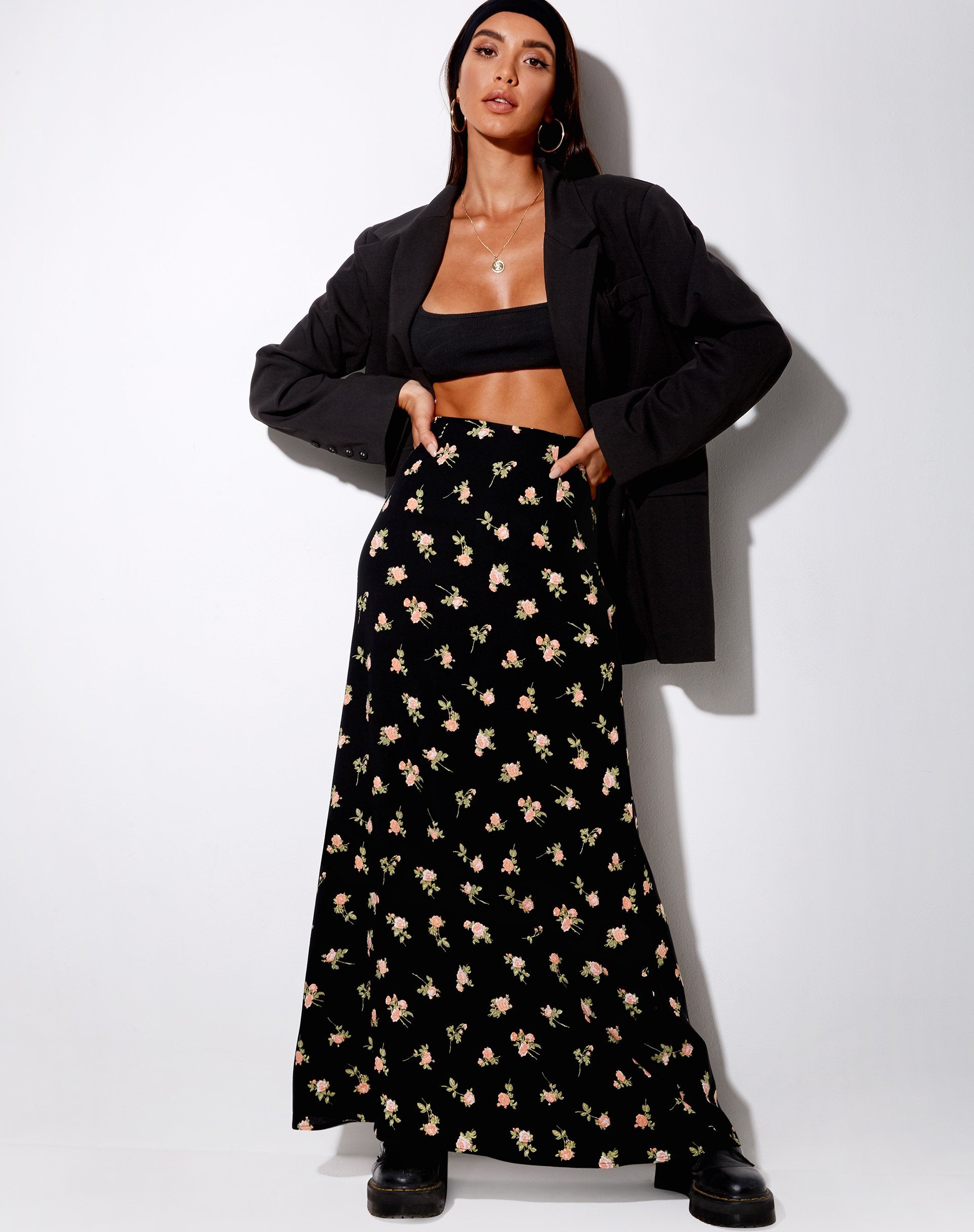 Image of Sayan Maxi Skirt in Rose Garden Black