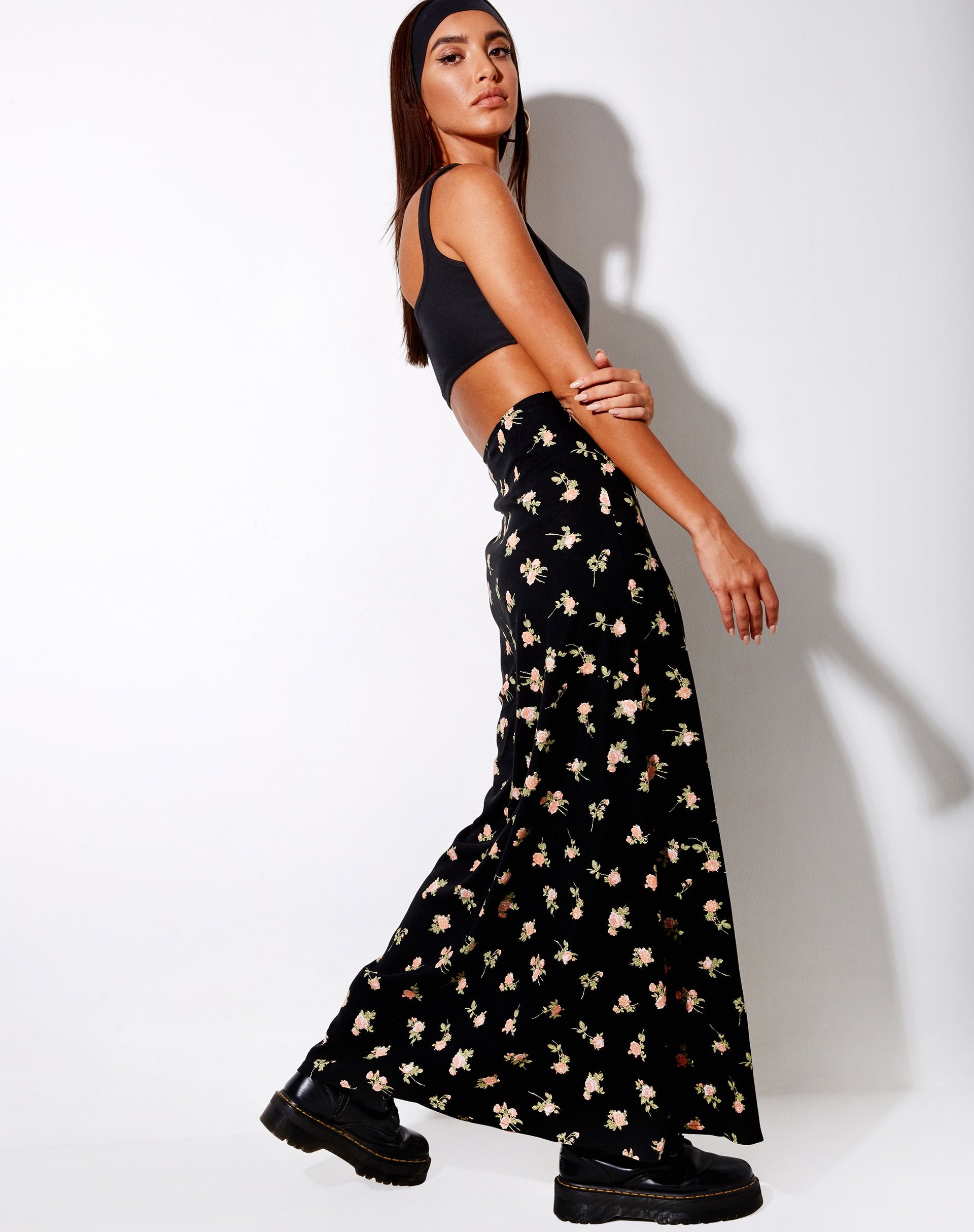 Image of Sayan Maxi Skirt in Rose Garden Black