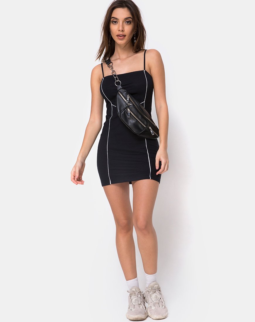 Image of Scosh Bodycon Dress in Black with Piping Line