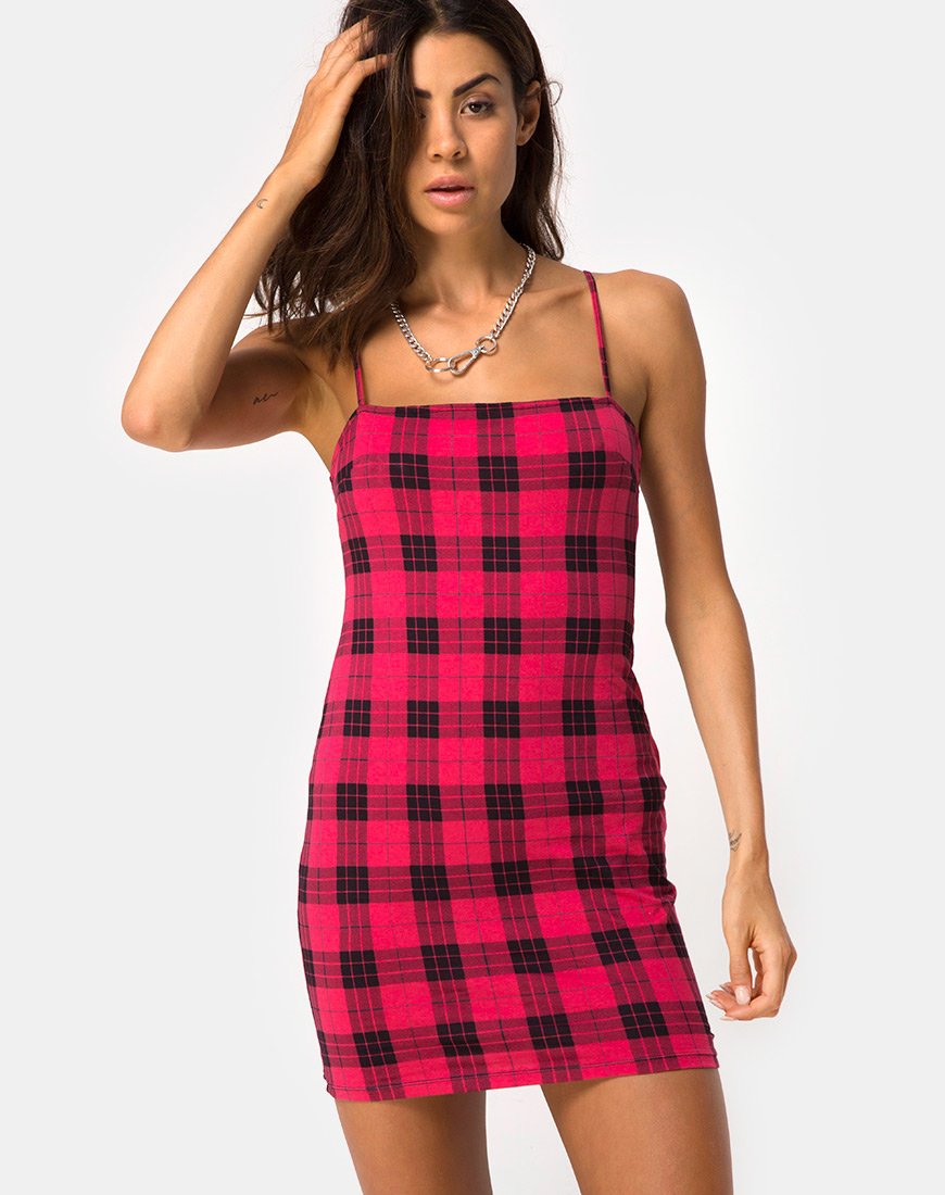 Selah jurk in Winter Plaid Rood Zwart motelrocks com eur