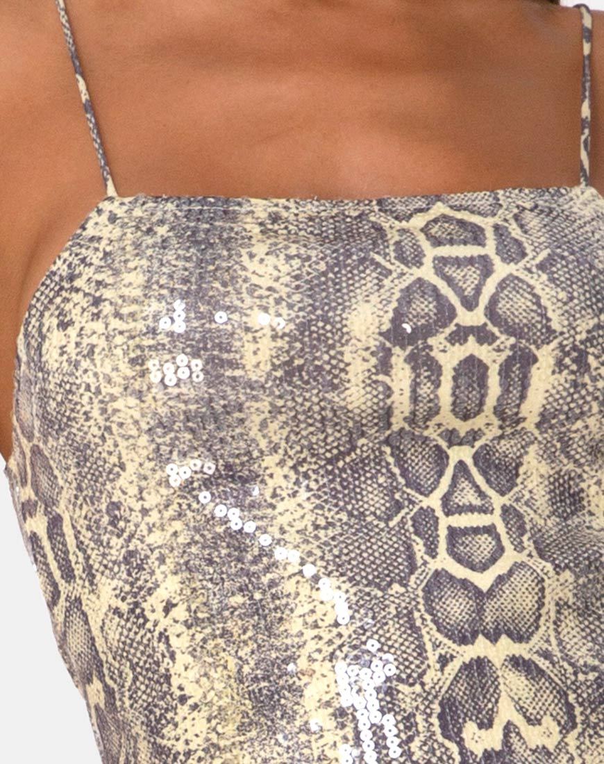 Image of Selana Bodycon Dress in Acid Snake Clear Sequin
