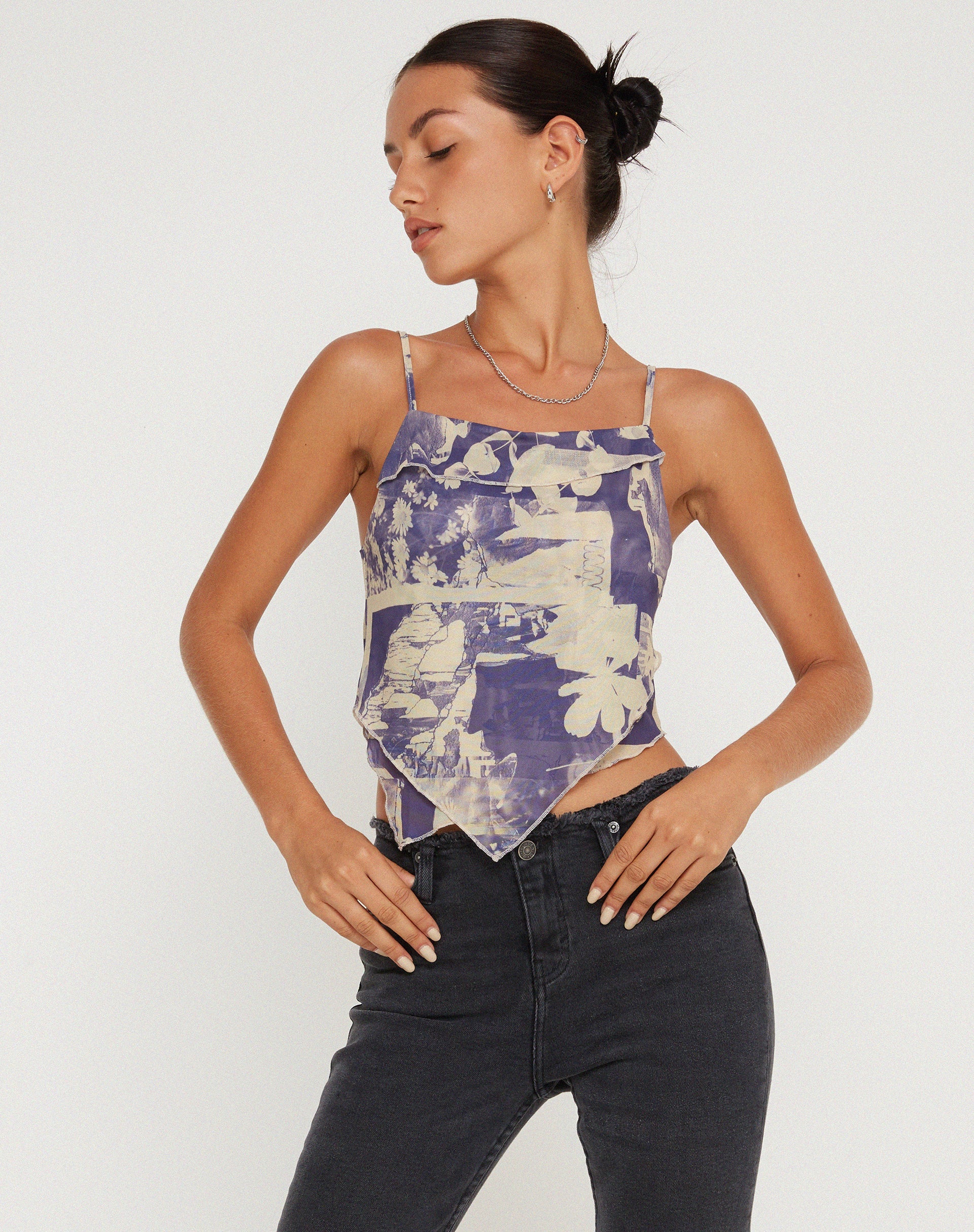 image of Shindu Mesh Vest Top in Collage Floral Shadow Purple