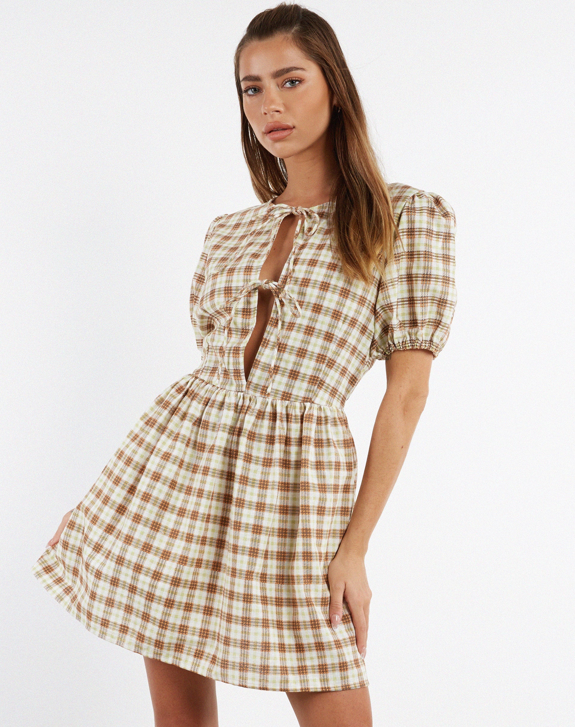 Yellow Brown Check Mini Dress | Shirley – motelrocks-com-eur