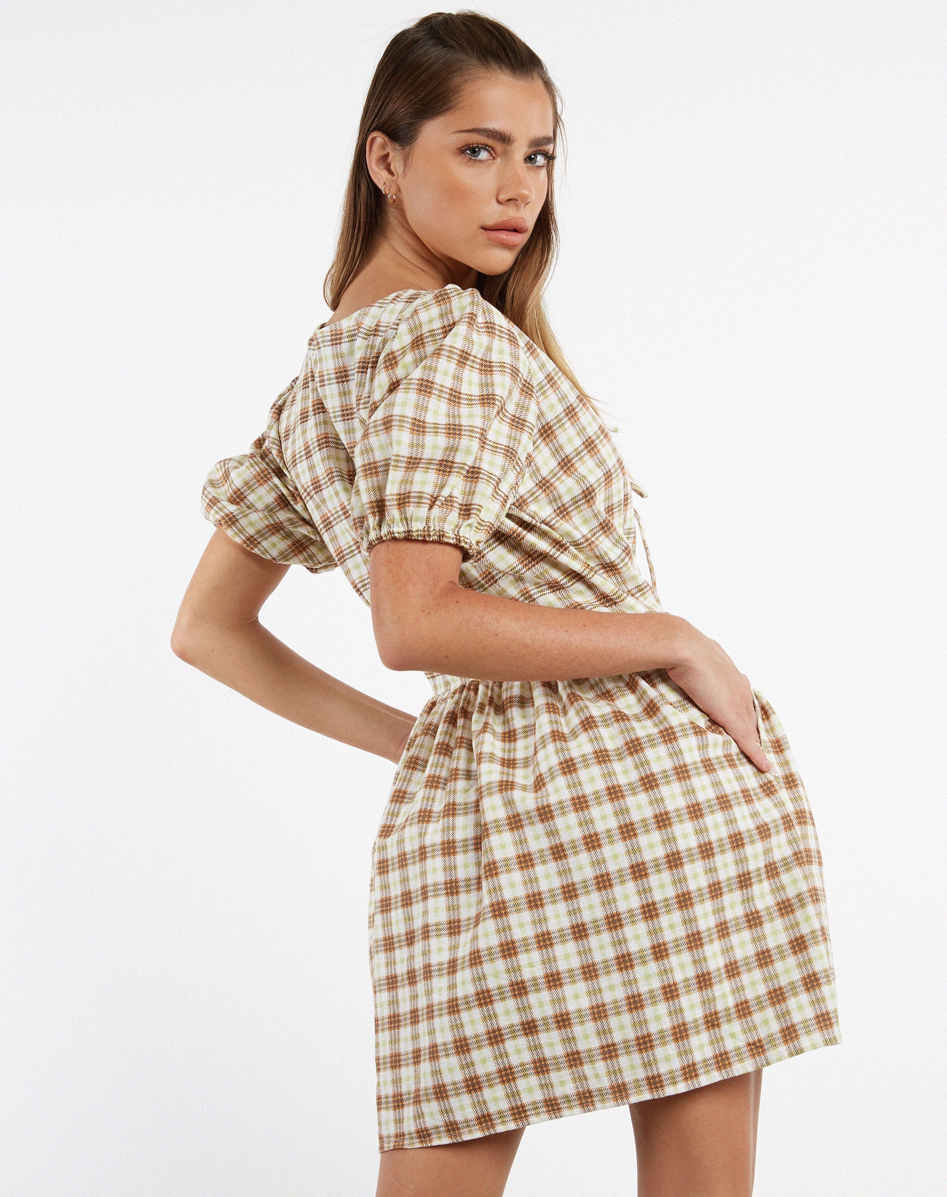 Yellow Brown Check Mini Dress | Shirley – motelrocks-com-eur