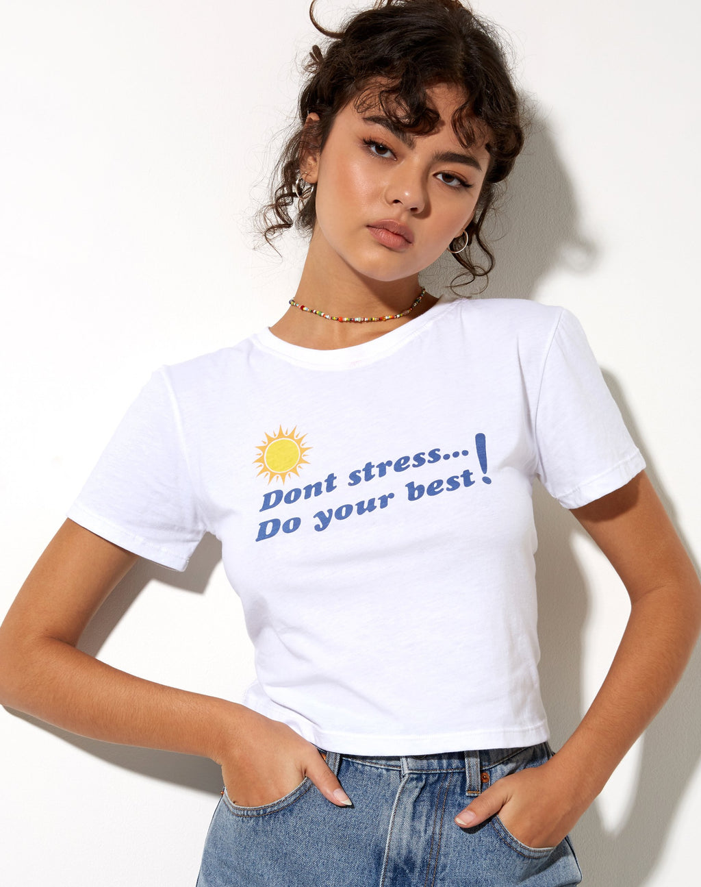 Shrunk Tee in White Don't Stress Do Your Best