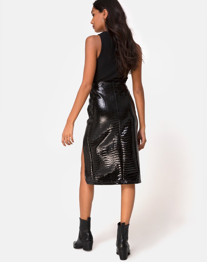 Croc leather midi clearance skirt