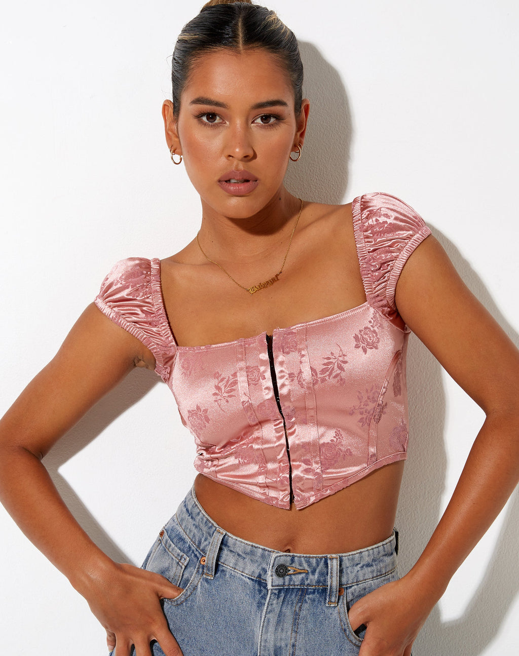 Silicia Corset Top in Rose Flock Pale Pink