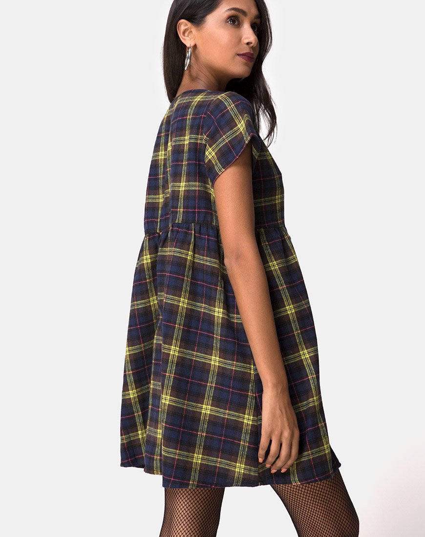 Image of Skibbie Dress In Plain Brown Yellow Check