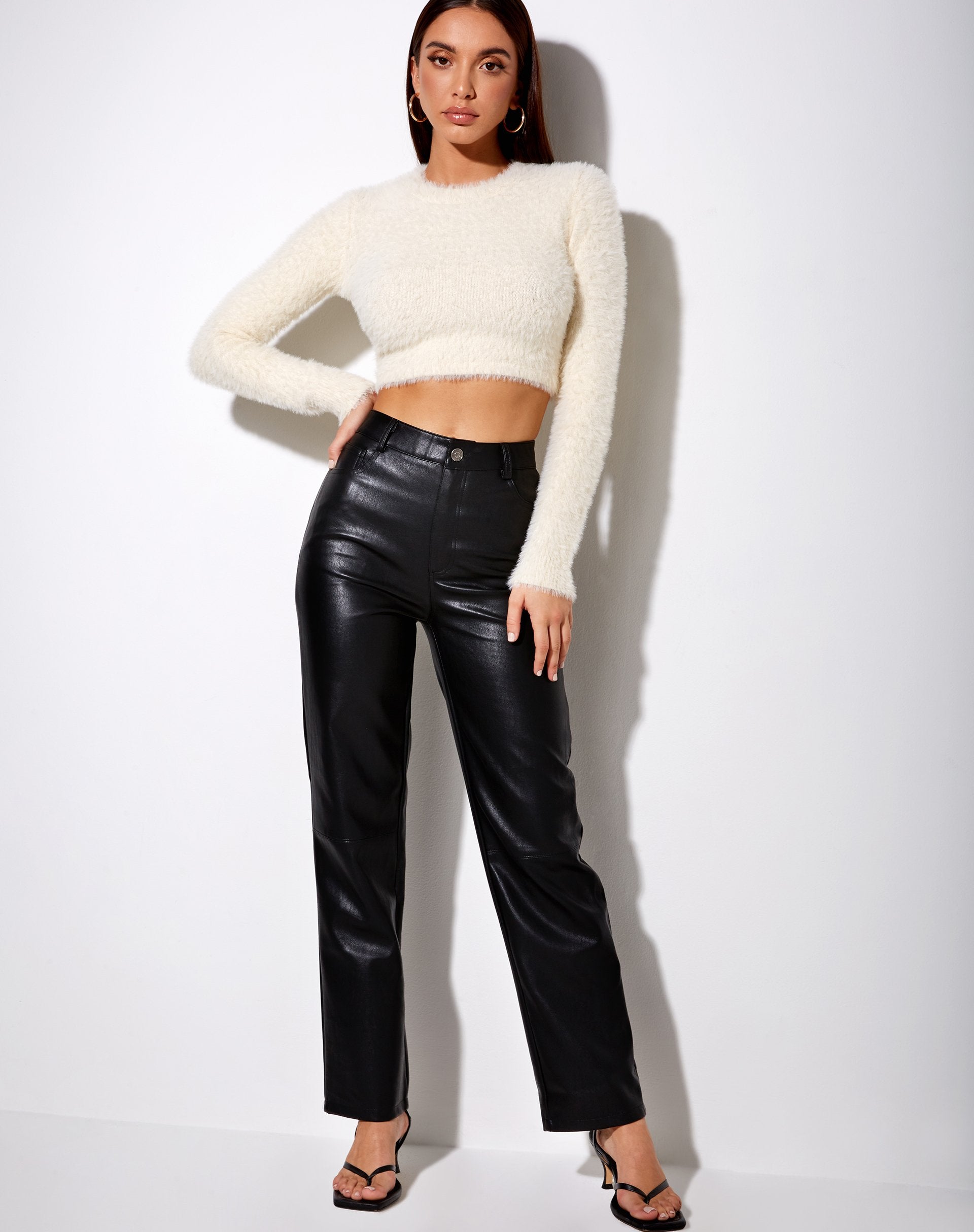 Image of Skinny Cropped Jumper in Furry Knit Cream