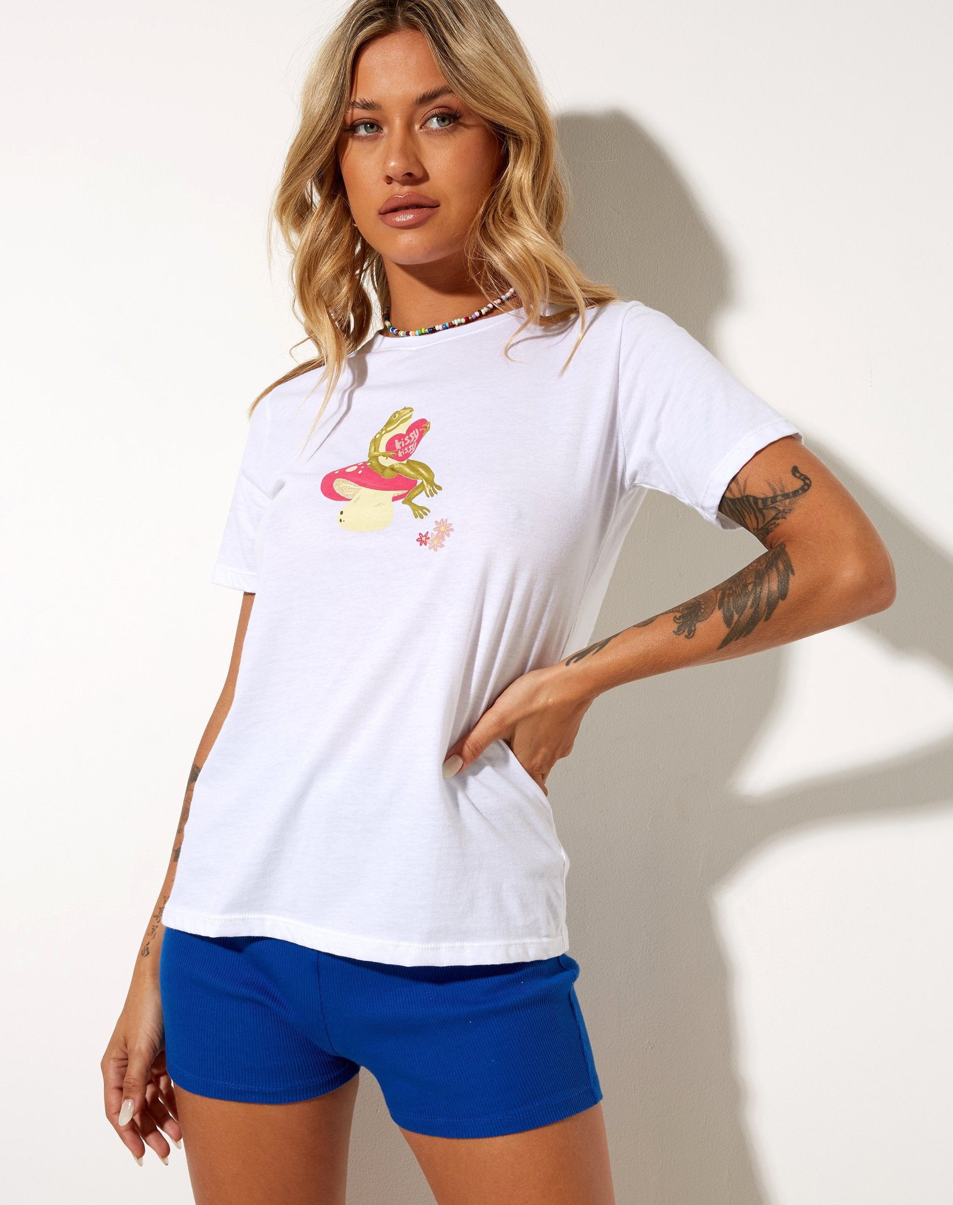 Image of Slim Fit Tee in White Kissing Frog