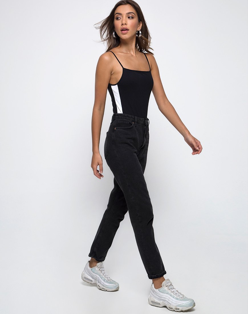 Image of Solter Bodysuit in Black with White Stripe