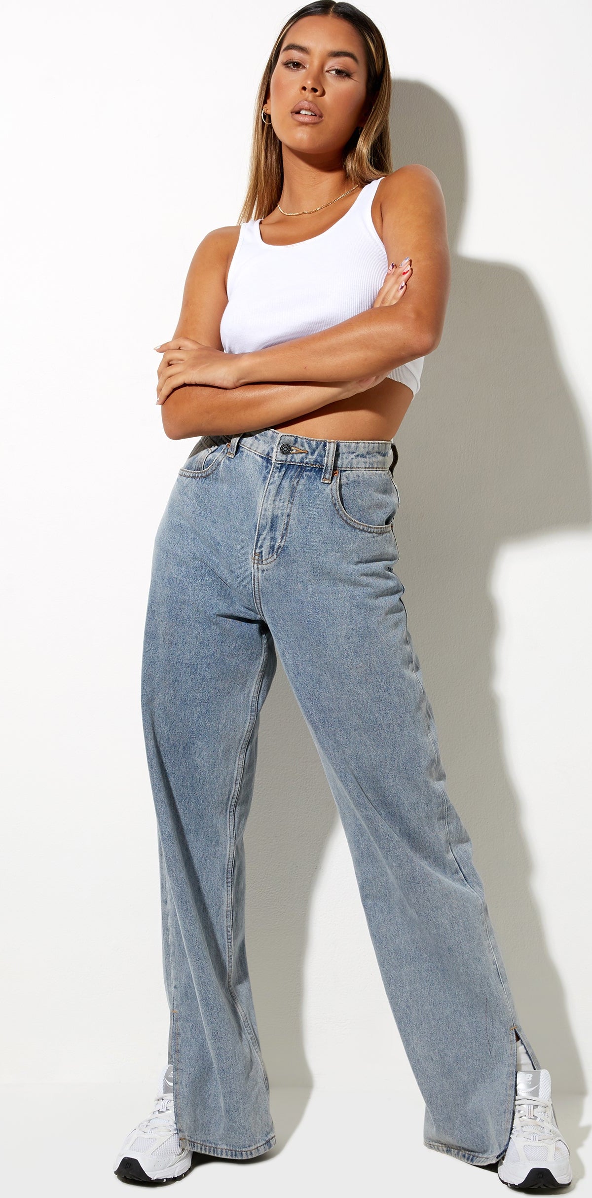 Light Blue Wide Leg Split Hem Jeans | Parallel – motelrocks-com-eur
