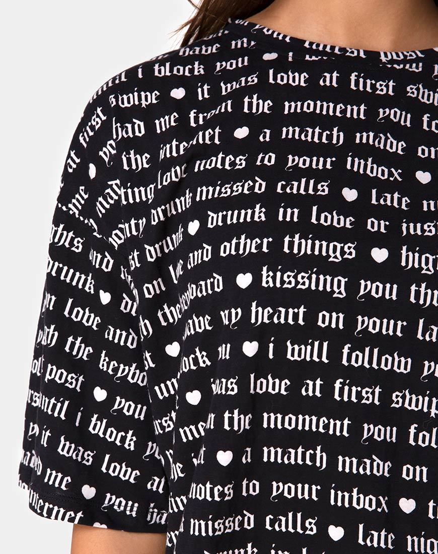 Image of Sunny Kiss Tee in Black with Love At First Swipe Print