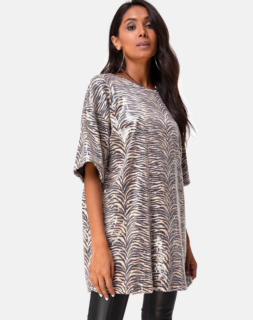 Image of Sunny Kiss Oversize Tee in Tiger Clear Sequin