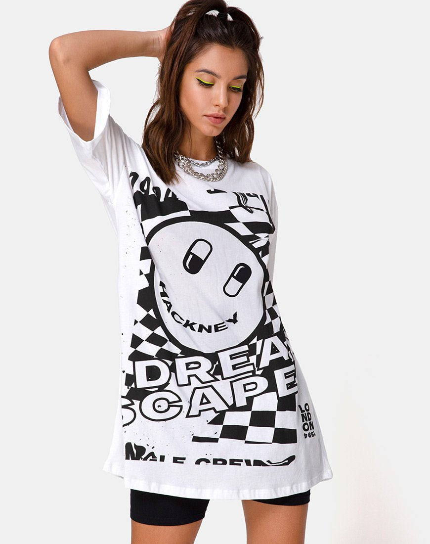 Image of Sunny Kiss Tee in White with Black Dream Scape