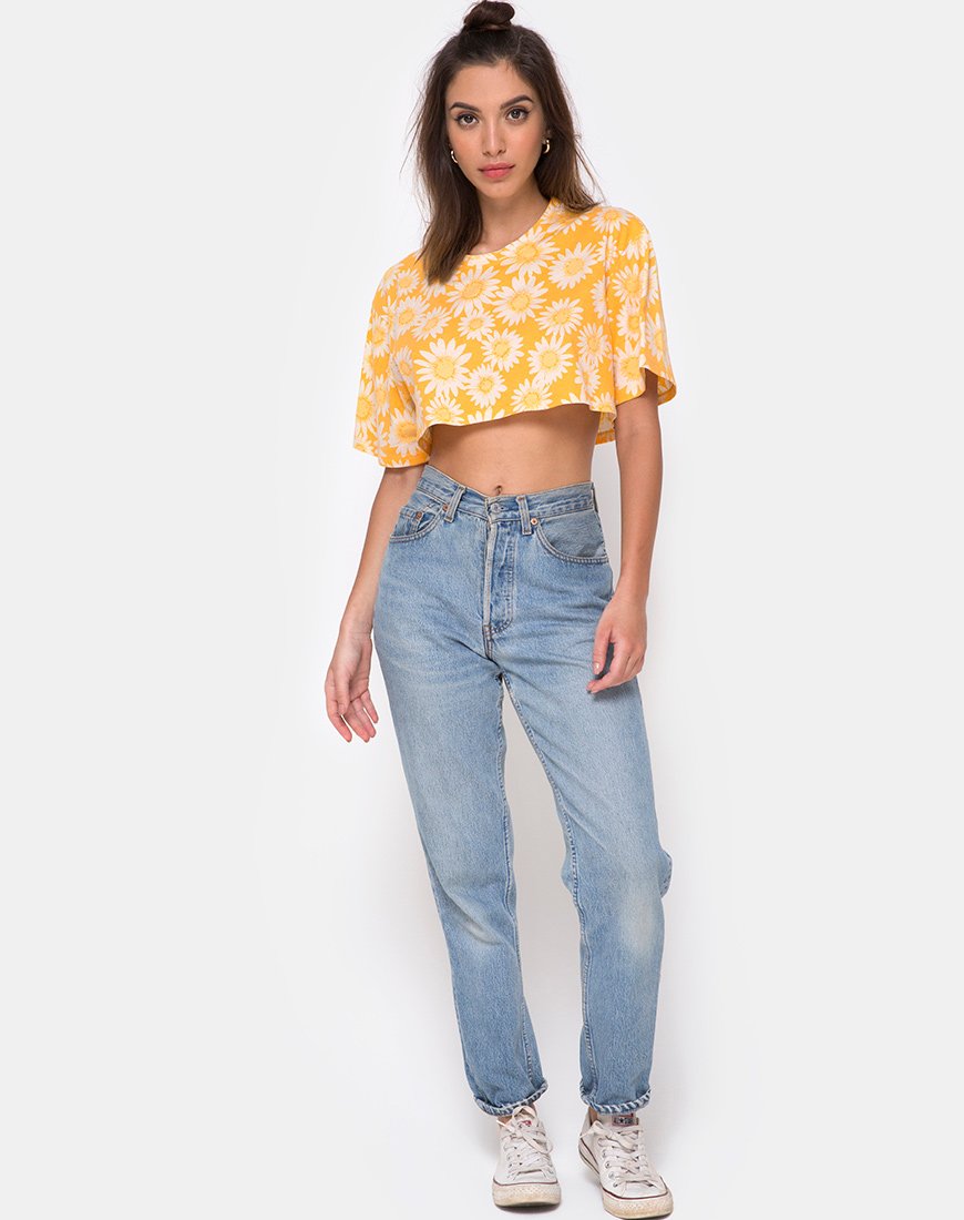 Image of Super Crop Tee in Sunkissed Floral Yellow