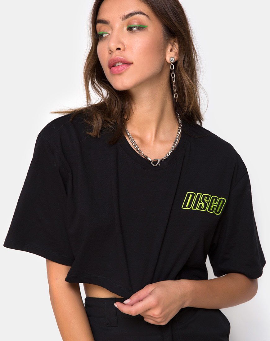 Image of Super Cropped Black Tee in Disco Embro