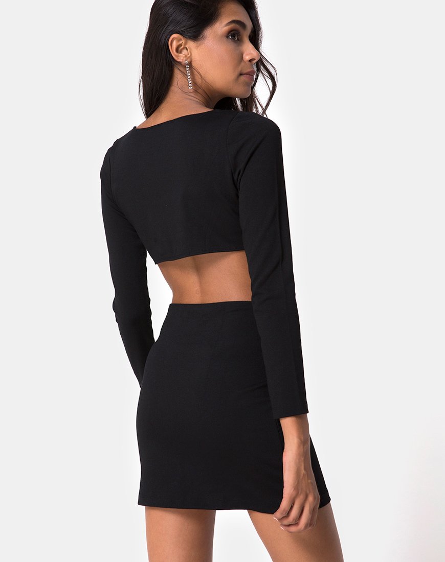 Image of Tashi Bodycon Dress in Black with Diamante Ring Black