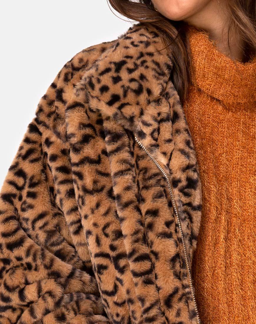 Image of Teddy Bear Fur Coat in Brown Leopard