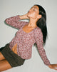 image of Thena Long Sleeve Top in 90's Floral Burgundy