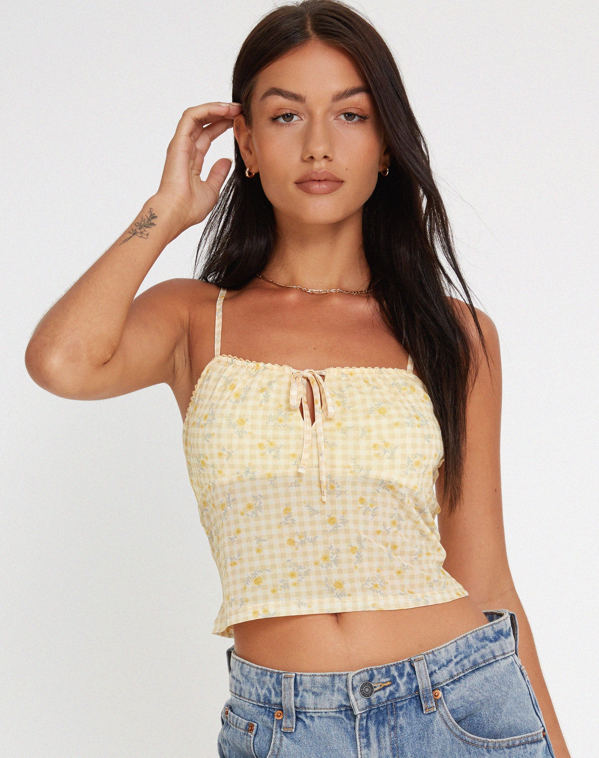 image of Tiava Cami Top in Gingham Floral Yellow
