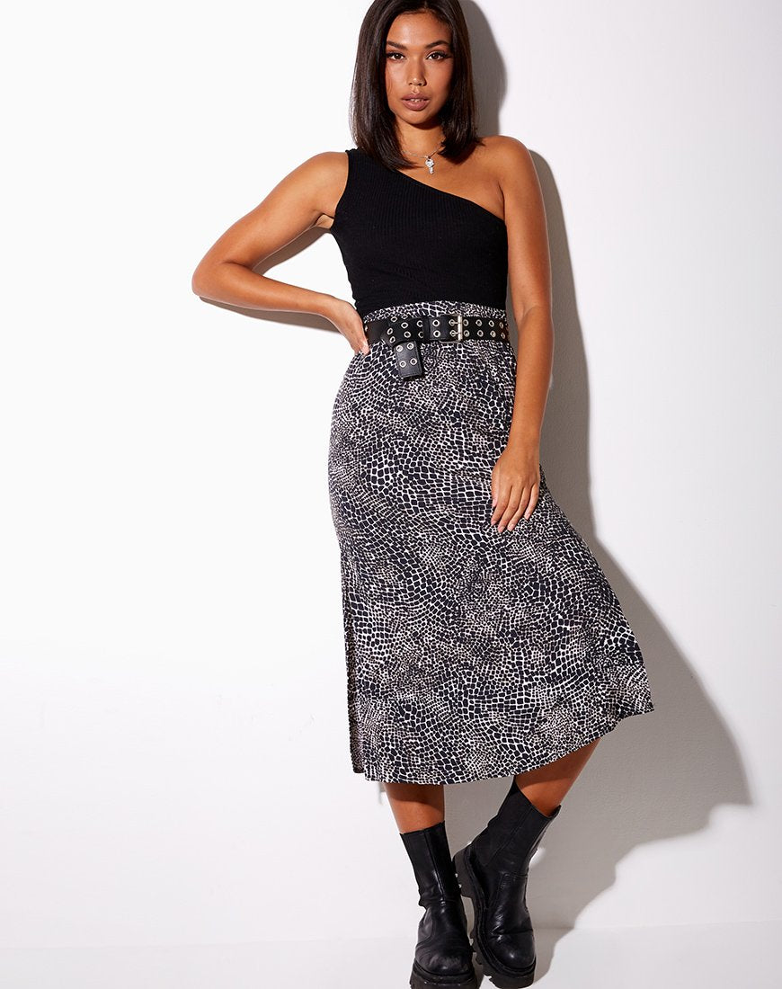 Tindra Midi Skirt in Abstract Croc Black