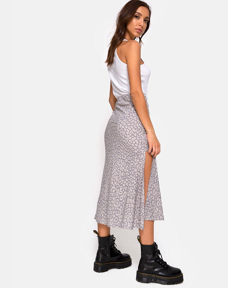 Tindra Midi Skirt in Leopard Daze Grey