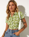 Image of Wuma Cropped Shirt in Patchwork Daisy Green