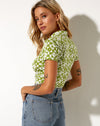 Image of Wuma Cropped Shirt in Patchwork Daisy Green