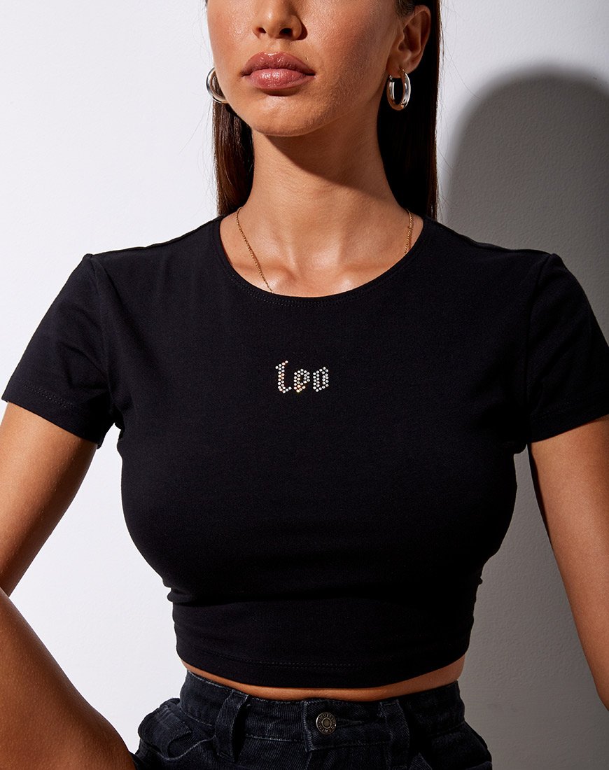 Image of Tiney Crop Tee in Black Leo Diamante