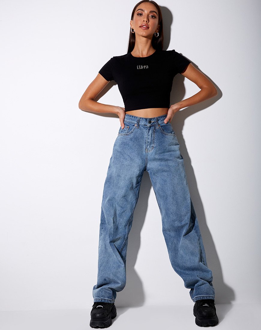 Image of Tiney Crop Tee in Black Libra Diamante