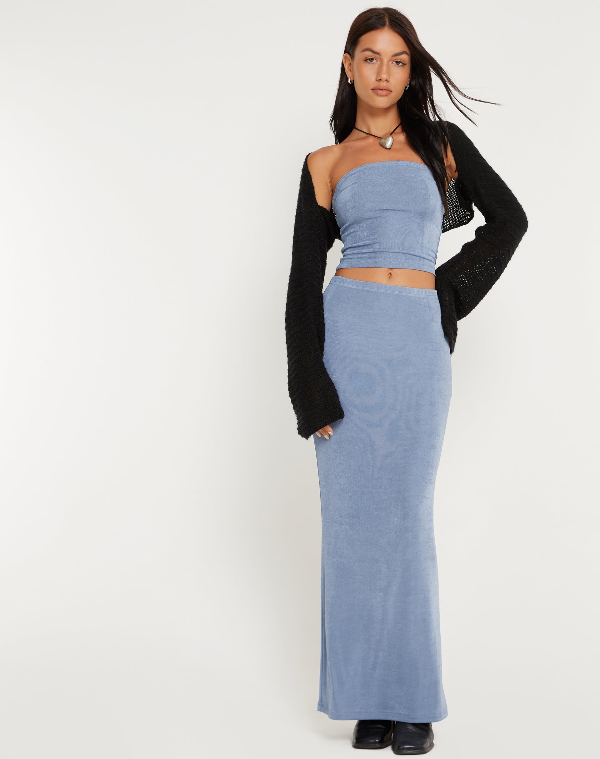 Image of New Tulus Low Rise Maxi Skirt in Slate Blue