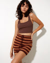 Image of Tuwi Mini Skirt in Crochet Knit Stripe Brown Chocolate