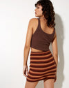 Image of Tuwi Mini Skirt in Crochet Knit Stripe Brown Chocolate