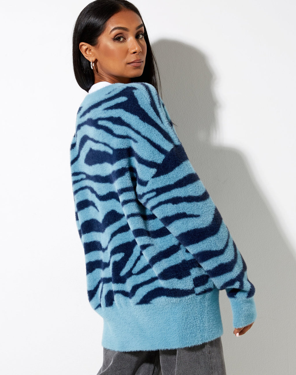 Uriela Cardi in Knit Zebra Blue and Navy