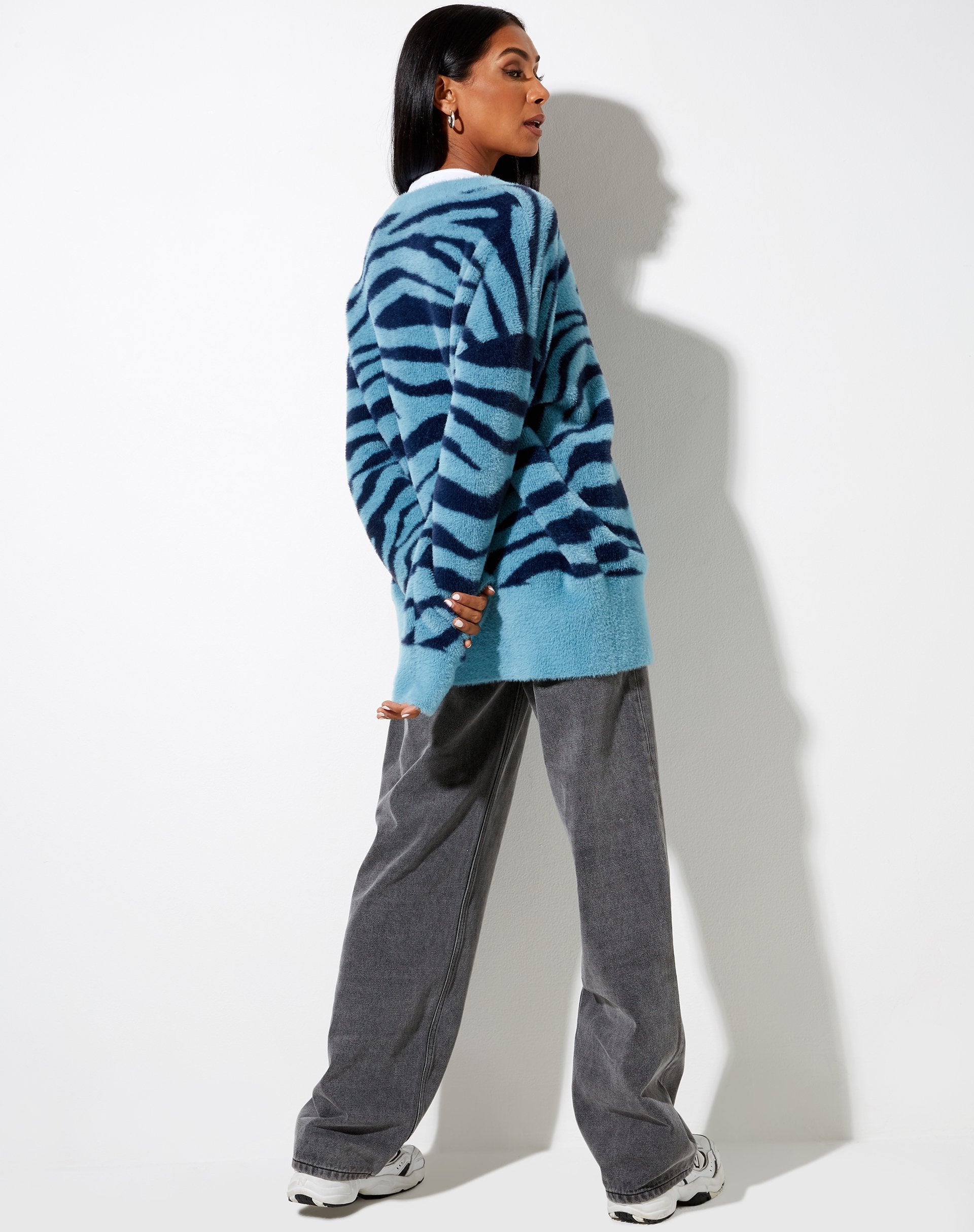 Image of Uriela Cardi in Knit Zebra Blue and Navy